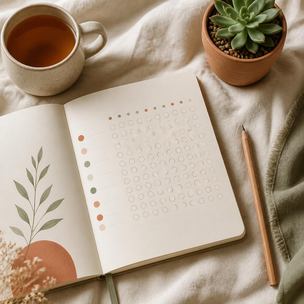 Vista previa del Tracker de 30 días: un journal abierto con seguimiento de hábitos